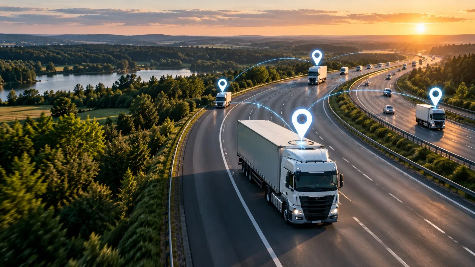 Camiões em autoestrada com localização GPS